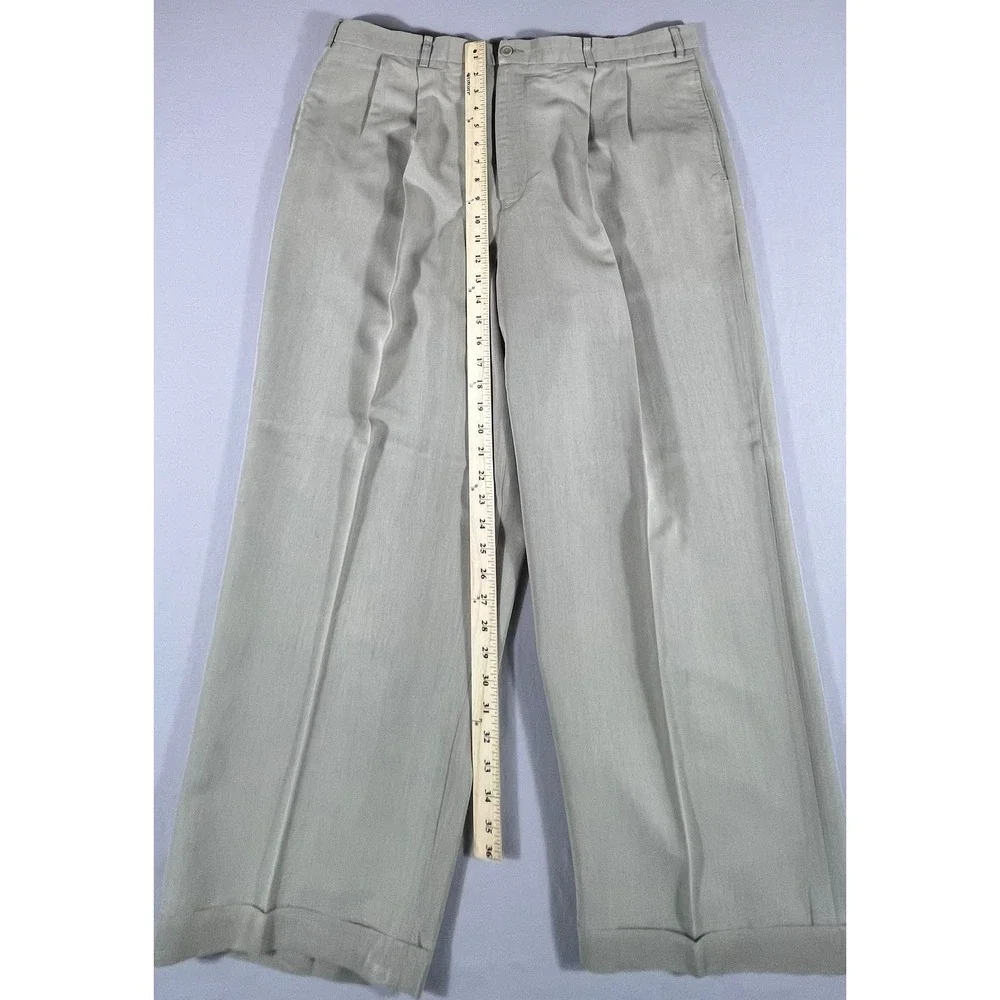 J. Ferrar Men's Pleated Dress Pants 42x30 Tan Khaki Cuffed Wide Leg Trousers - Picture 10 of 10
